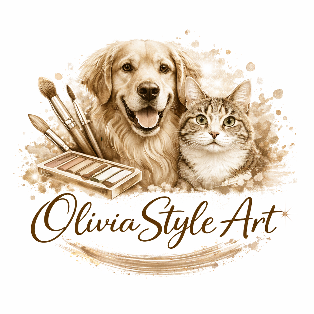 Logo Olivia Style Art : un chien, un chat et des pastels